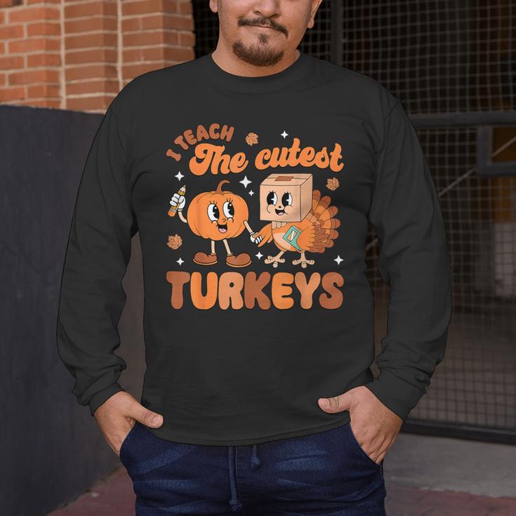 Retro I Teach The Cutest Turkey Thanksgiving Pumpkin Teacher Men's Long Sleeve T-Shirt, funny design Retro I Teach The Cutest Turkey Thanksgiving Pumpkin Teacher Men's Long Sleeve T-Shirt, funny design