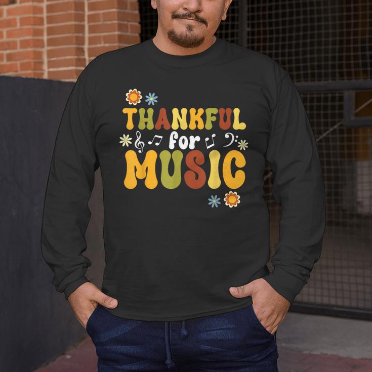 Retro Thankful For Music Floral Music Teacher Thanksgiving Men Women Men's Long Sleeve T-Shirt, funny design