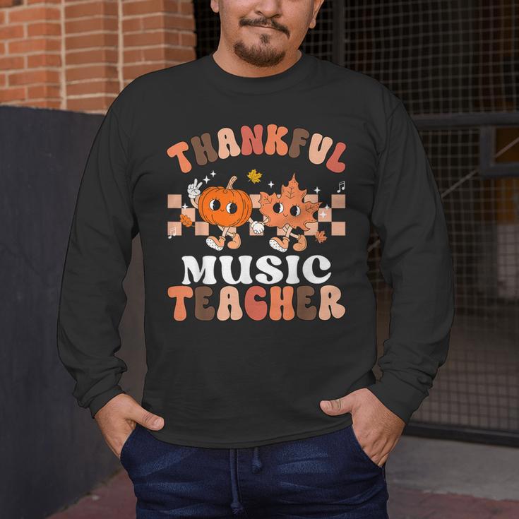 Retro Thankful Music Teacher Pumpkin Fall Thanksgiving Men's Long Sleeve T-Shirt, funny design