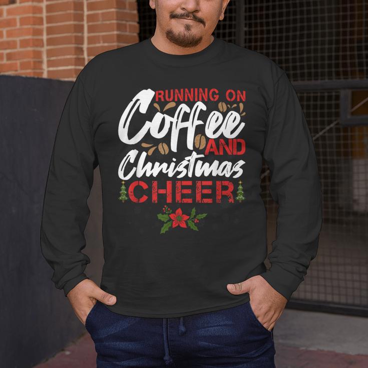 Running On Coffee And Christmas Cheer Lover Teacher For Men Women Kids Men's Long Sleeve T-Shirt, funny design