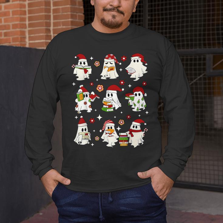 Santa Ghost Reading Books Christmas Library Teacher Men's Long Sleeve T-Shirt, funny design Santa Ghost Reading Books Christmas Library Teacher Men's Long Sleeve T-Shirt, funny design