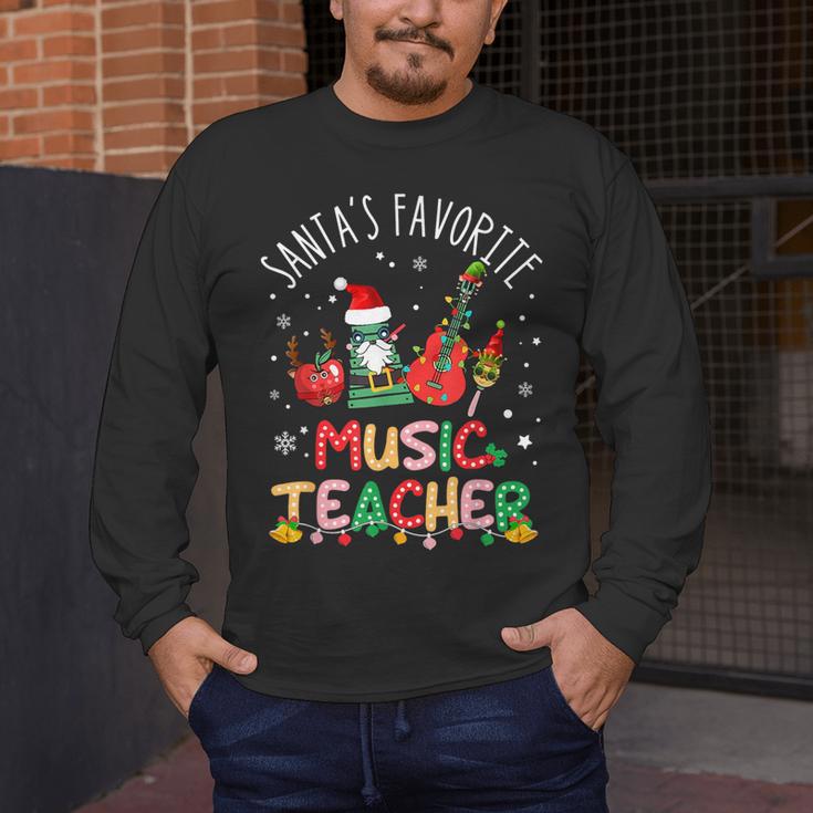 Santa's Favorite Music Teacher Christmas Santa Hat Matching Men's Long Sleeve T-Shirt, funny design