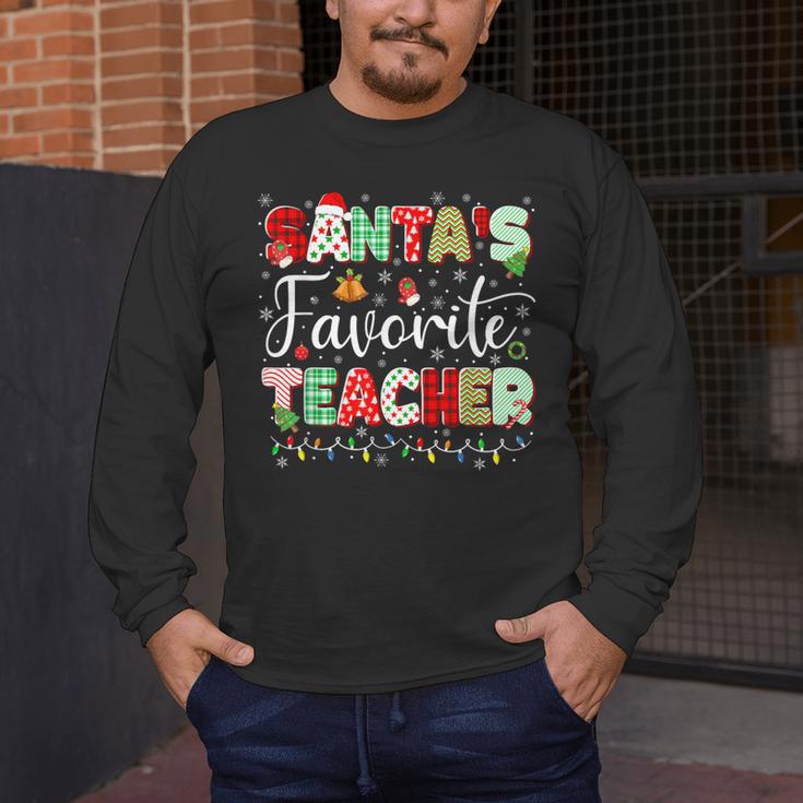 Santas Favorite Teacher Christmas Matching Xmas Men Women Men's Long Sleeve T-Shirt, funny design