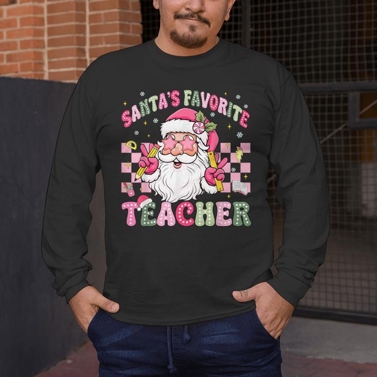 Santa's Favorite Teacher Groovy Christmas Teacher Boys Girls Men's Long Sleeve T-Shirt, funny design