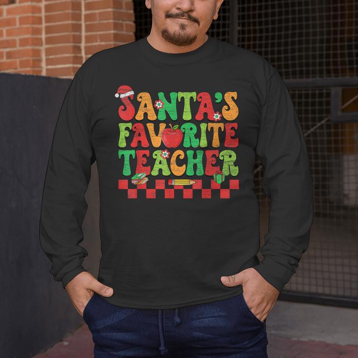 Santas Favorite Teacher Retro Groovy Christmas Xmas Women Men's Long Sleeve T-Shirt, funny design Santas Favorite Teacher Retro Groovy Christmas Xmas Women Men's Long Sleeve T-Shirt, funny design