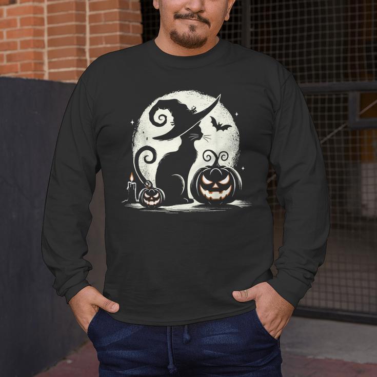 Scary Halloween Cat Costume Retro Cat Moon For Men Women Kids Men's Long Sleeve T-Shirt, funny design