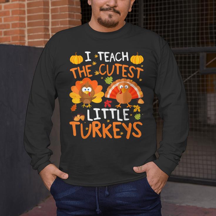 School Thankful I Teach The Cutest Little Turkeys Thanksgiving Teacher Men's Long Sleeve T-Shirt, funny design