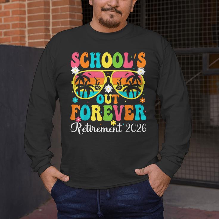 School's Out Forever Retirement 2026 Retro Retired Teacher Men's Long Sleeve T-Shirt, funny design