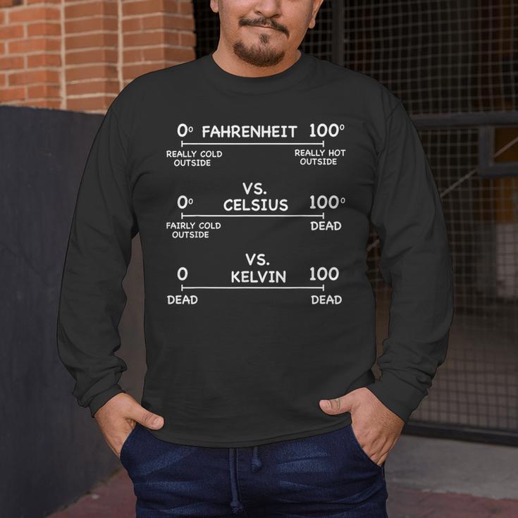 Science Teacher Engineering Temperature Scales Fahrenheit Vs Celsius Vs Kelvin Humorous -Adults - Small Short Sleeve Modern V-Neck Cotton Blend Machine Wash Men's Long Sleeve T-Shirt, funny design