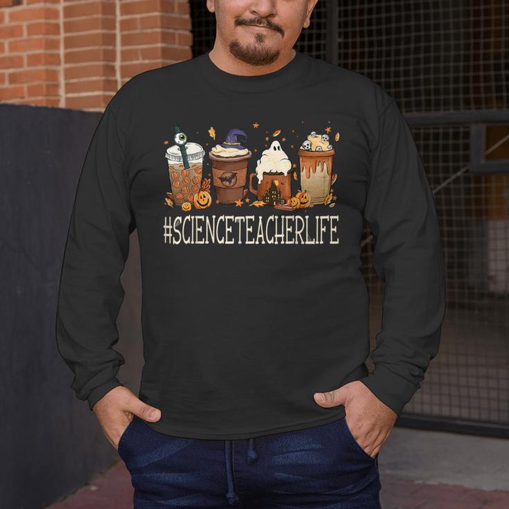 Science Teacher Horror Fall Coffee Halloween Pumpkin Autumn Men's Long Sleeve T-Shirt, funny design Science Teacher Horror Fall Coffee Halloween Pumpkin Autumn Men's Long Sleeve T-Shirt, funny design