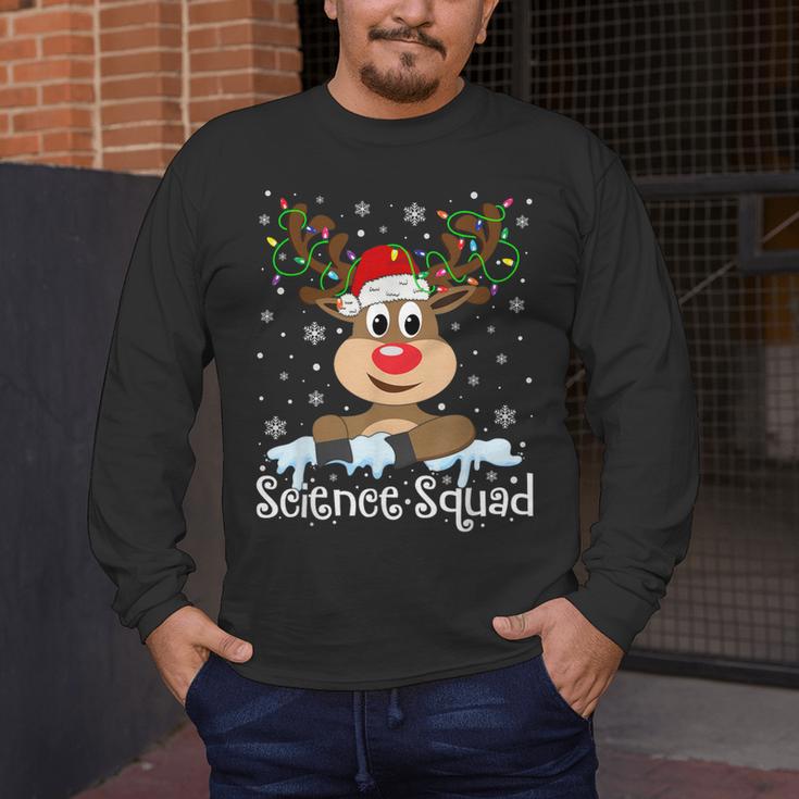 Science Teacher Squad Reindeer Christmas Teacher Xmas Lights For Men Women Men's Long Sleeve T-Shirt, funny design