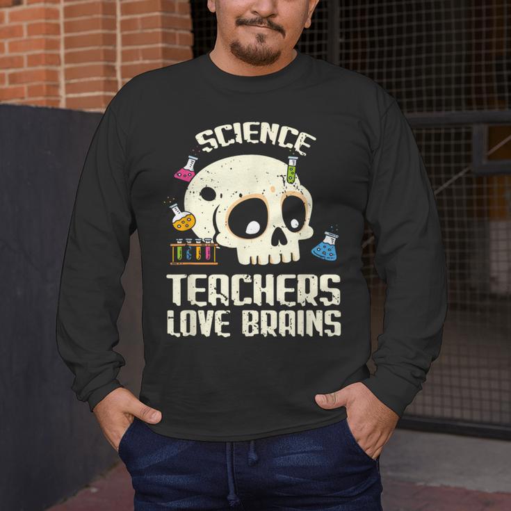 Science Teachers Love Brains Teachers Halloween Men's Long Sleeve T-Shirt, funny design