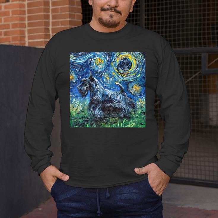 Scottish Terrier Starry Night Scotty Dog Art By Aja Men's Long Sleeve T-Shirt, funny design