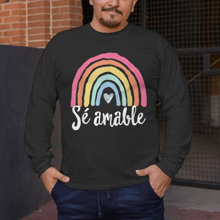 Sé Amable Spanish Bilingual Teacher Be Kind Boho Rainbow Men's Long Sleeve T-Shirt, funny design