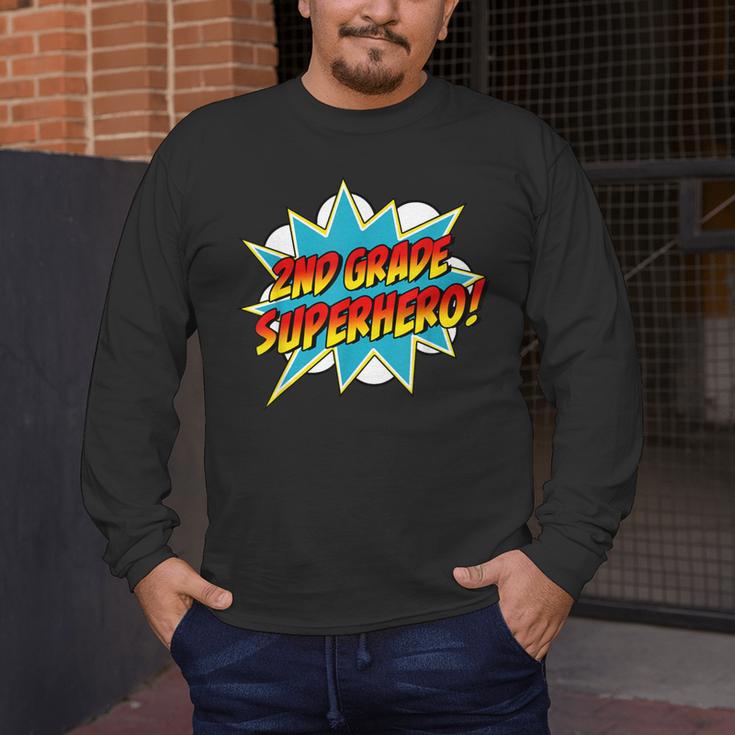 Second Grade Superhero Teacher Student 2nd Grade Comic Retro Men's Long Sleeve T-Shirt, funny design Second Grade Superhero Teacher Student 2nd Grade Comic Retro Men's Long Sleeve T-Shirt, funny design