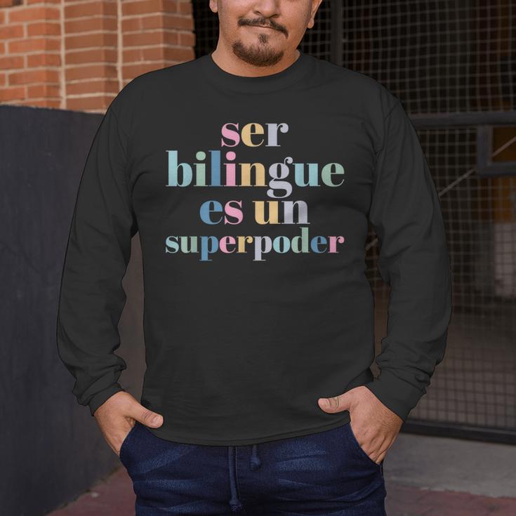 Ser Bilingue Es Un Superpoder Bilingual Spanish Teacher Men's Long Sleeve T-Shirt, funny design Ser Bilingue Es Un Superpoder Bilingual Spanish Teacher Men's Long Sleeve T-Shirt, funny design