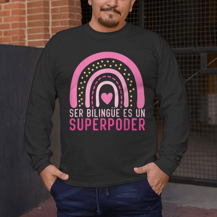 Ser Bilingue Es Un Superpoder Spanish Teacher Esl Teacher Men's Long Sleeve T-Shirt, funny design