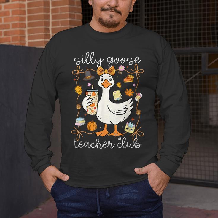 Silly Goose Teachers Club Cozy Fall Teacher Men's Long Sleeve T-Shirt, funny design
