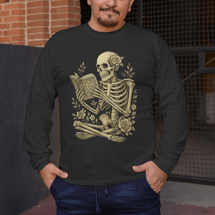 Skeleton Book Floral Skull Halloween Teacher Costume Men's Long Sleeve T-Shirt, funny design Skeleton Book Floral Skull Halloween Teacher Costume Men's Long Sleeve T-Shirt, funny design