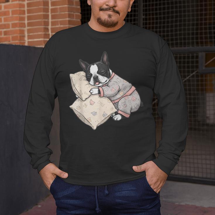 Sleepy Boston Terrier Pajama Men Women Kids Men's Long Sleeve T-Shirt, funny design