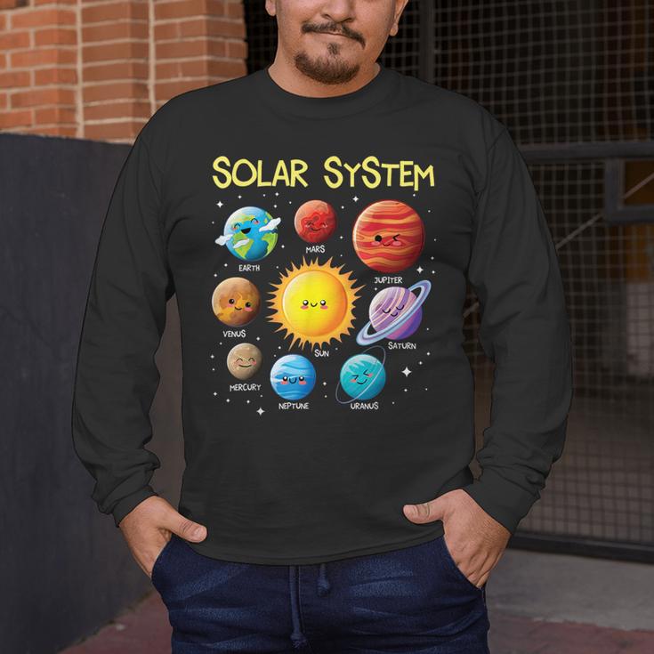 Solar System Cute Face Planets Space Science Teacher School Men's Long Sleeve T-Shirt, funny design