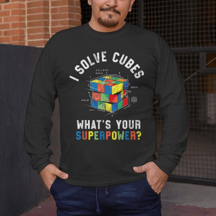 I Solve Cubes Speed Cubing Vintage Youth Math Teacher Men's Long Sleeve T-Shirt, funny design I Solve Cubes Speed Cubing Vintage Youth Math Teacher Men's Long Sleeve T-Shirt, funny design