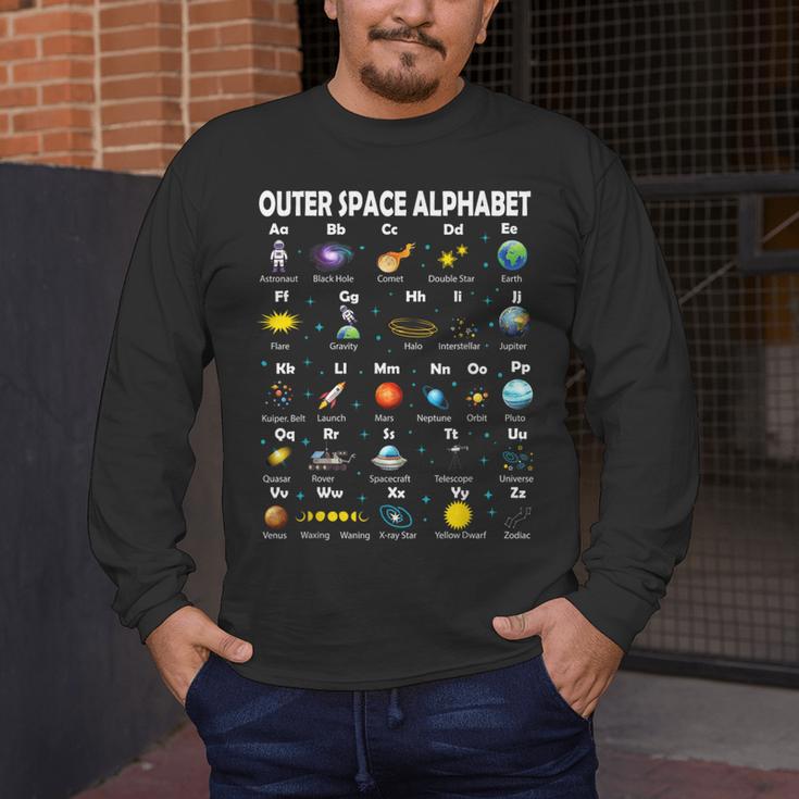 Space Alphabet Galaxy Astronaut Planets Student Teacher Men's Long Sleeve T-Shirt, funny design