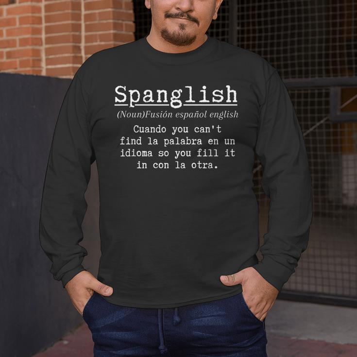 Spanglish Definition Spanish Teacher Bilingual Maestra Men's Long Sleeve T-Shirt, funny design