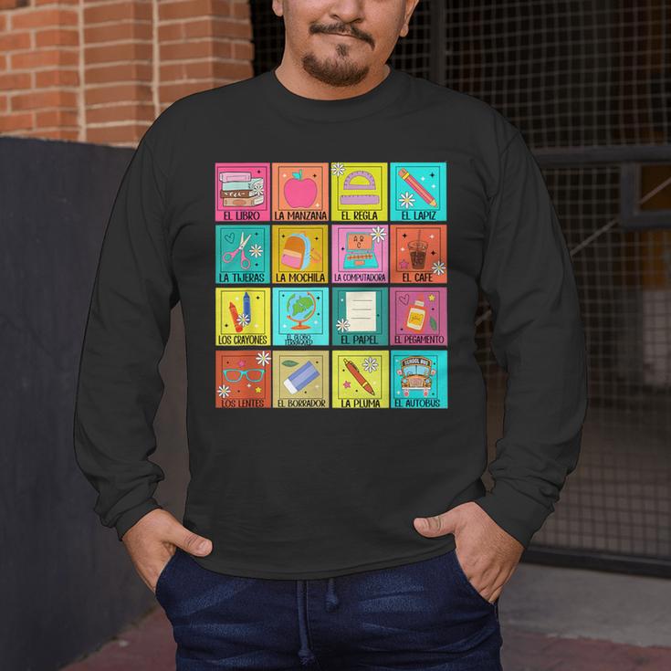 Spanish Teacher Back To School Maestra Dual Language Crew Men's Long Sleeve T-Shirt, funny design