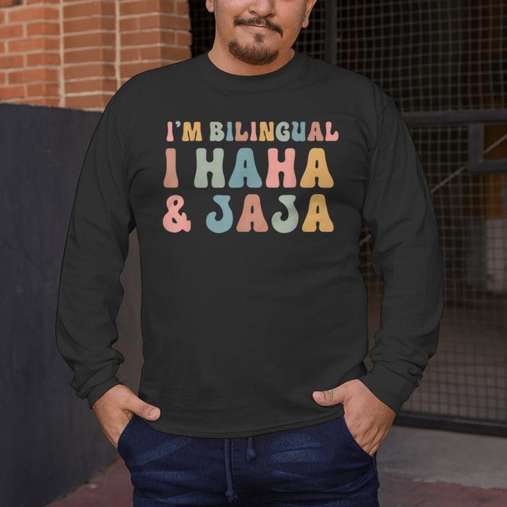 Spanish Teacher Groovy I'm Bilingual I Haha And Jaja Men's Long Sleeve T-Shirt, funny design