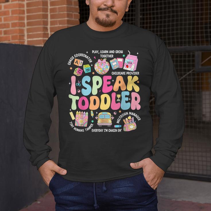 I Speak Toddler Back To School Teacher Men's Long Sleeve T-Shirt, funny design I Speak Toddler Back To School Teacher Men's Long Sleeve T-Shirt, funny design