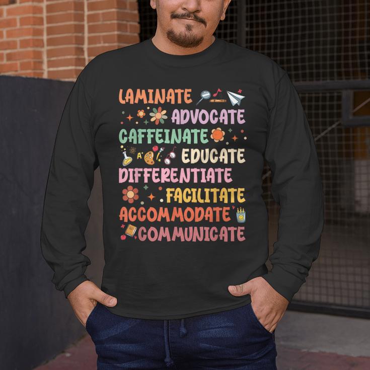 SPED Caffeinate Advocate Laminate Educate Teacher Facilitate For Men Women Men's Long Sleeve T-Shirt, funny design SPED Caffeinate Advocate Laminate Educate Teacher Facilitate For Men Women Men's Long Sleeve T-Shirt, funny design