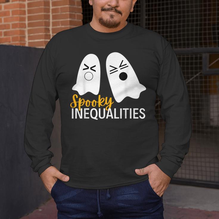 Spooky Ghost Inequalities Halloween Math Teacher Men's Long Sleeve T-Shirt, funny design Spooky Ghost Inequalities Halloween Math Teacher Men's Long Sleeve T-Shirt, funny design