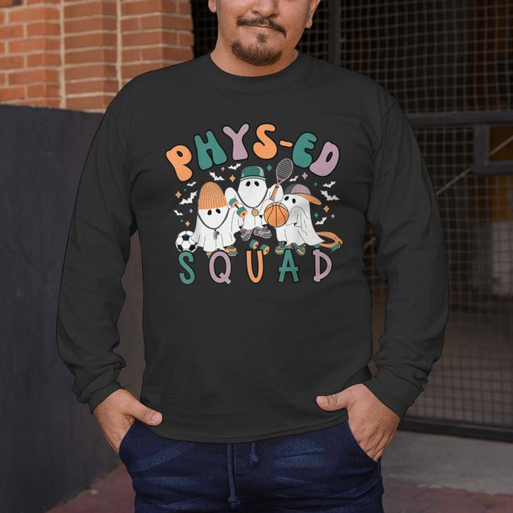 Spooky Ghost PE Teacher Squad Physical Education Halloween Men's Long Sleeve T-Shirt, funny design Spooky Ghost PE Teacher Squad Physical Education Halloween Men's Long Sleeve T-Shirt, funny design