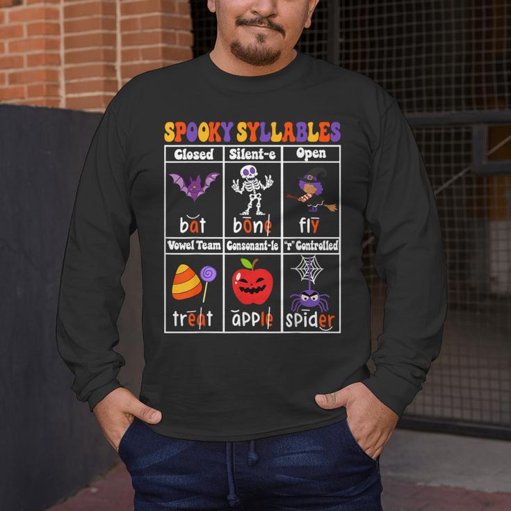 Spooky Syllables Teacher Halloween Educational Kids Men's Long Sleeve T-Shirt, funny design Spooky Syllables Teacher Halloween Educational Kids Men's Long Sleeve T-Shirt, funny design