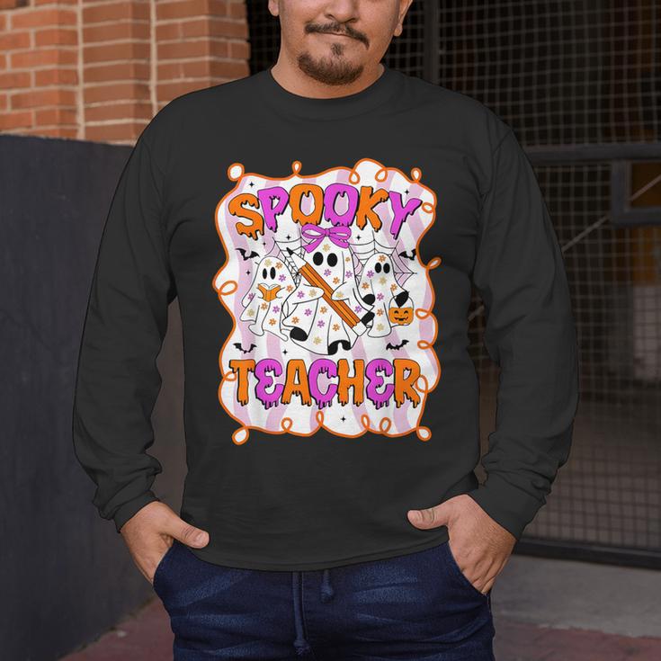 Spooky Teacher Ghost Pencil Teacher Halloween Teacher Men's Long Sleeve T-Shirt, funny design