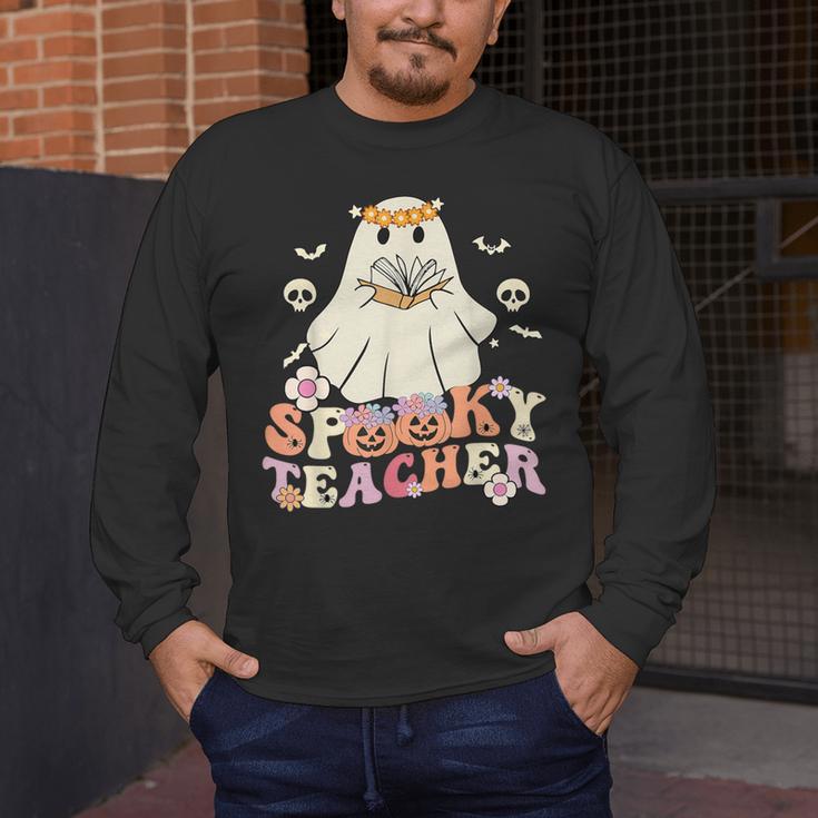 Spooky Teacher Groovy Retro Ghost Teacher Halloween 2023 For Men Women Kids Men's Long Sleeve T-Shirt, funny design