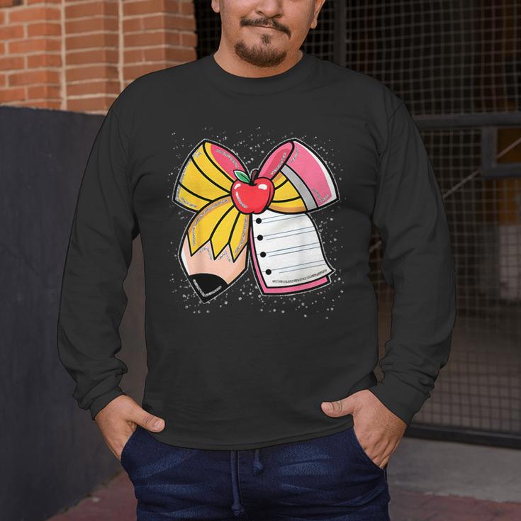 Student Teacher Coquette Bow Pencil Back To School First Day Men's Long Sleeve T-Shirt, funny design Student Teacher Coquette Bow Pencil Back To School First Day Men's Long Sleeve T-Shirt, funny design