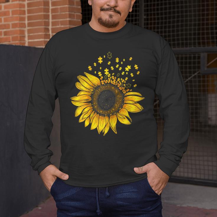 Sunflower Puzzle Pieces Autism Awareness For Mom Teacher For Women Men's Long Sleeve T-Shirt, funny design Sunflower Puzzle Pieces Autism Awareness For Mom Teacher For Women Men's Long Sleeve T-Shirt, funny design