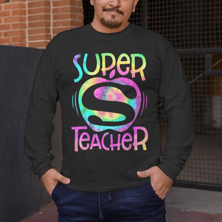 Super Teacher Back To School Apple Tie Dye First Day Men's Long Sleeve T-Shirt, funny design Super Teacher Back To School Apple Tie Dye First Day Men's Long Sleeve T-Shirt, funny design