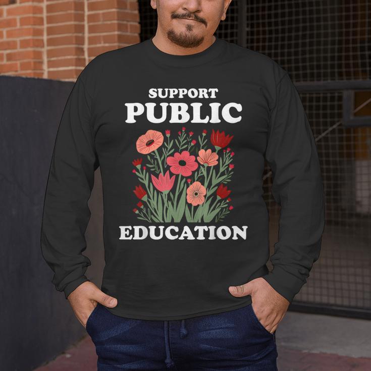 Support Public Education Cute Floral Teacher Red For Ed Men's Long Sleeve T-Shirt, funny design Support Public Education Cute Floral Teacher Red For Ed Men's Long Sleeve T-Shirt, funny design