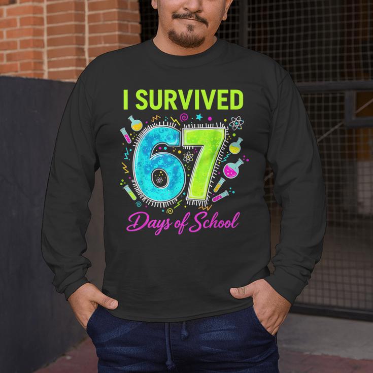 I Survived 67 Days Of School 67 Meme Science Teacher Men's Long Sleeve T-Shirt, funny design I Survived 67 Days Of School 67 Meme Science Teacher Men's Long Sleeve T-Shirt, funny design