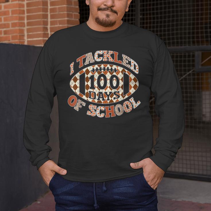 I Tackled 100 Days Of School Football Boys Girls Teachers Men's Long Sleeve T-Shirt, funny design