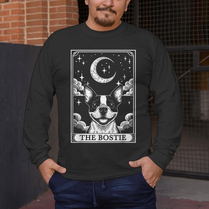 Tarot Card Vintage Crescent Moon Boston Terrier Dog Mom Men's Long Sleeve T-Shirt, funny design
