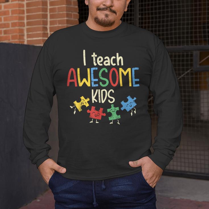 I Teach Awesome Kids Shirt Autism Special Education Teacher Men's Long Sleeve T-Shirt, funny design I Teach Awesome Kids Shirt Autism Special Education Teacher Men's Long Sleeve T-Shirt, funny design