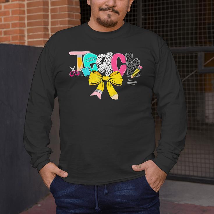 Teach Coquette Bow Teacher Back To School Happy First Day Men's Long Sleeve T-Shirt, funny design Teach Coquette Bow Teacher Back To School Happy First Day Men's Long Sleeve T-Shirt, funny design