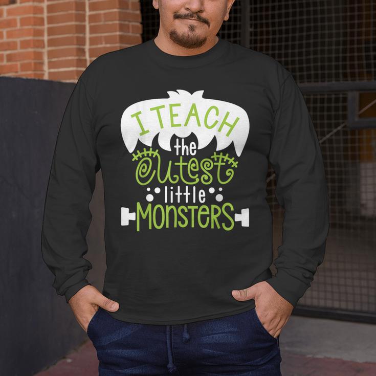 I Teach The Cutest Little Monsters Halloween Teacher Spooky Men's Long Sleeve T-Shirt, funny design