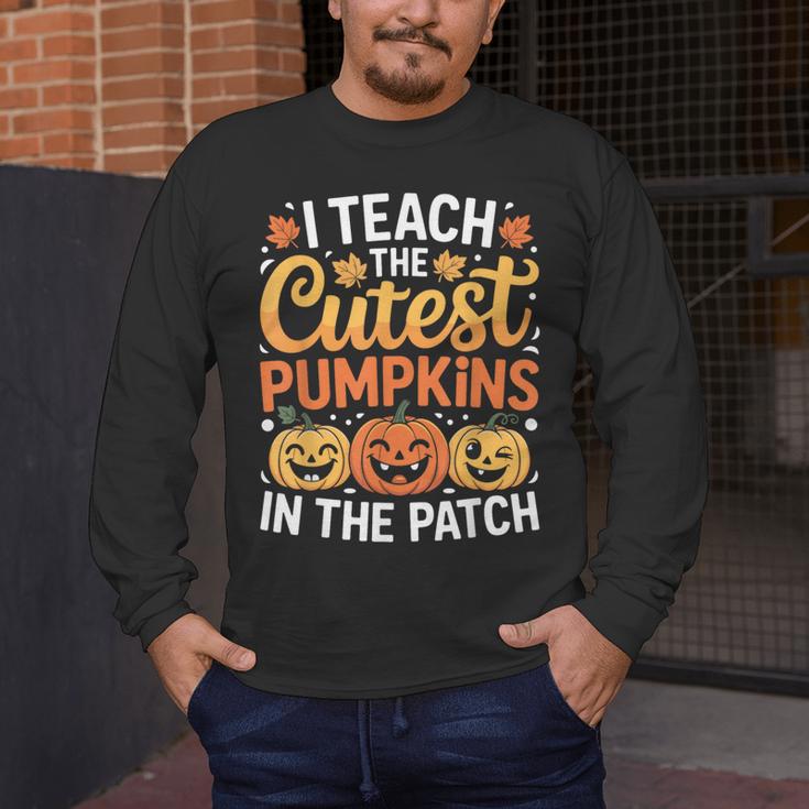 I Teach The Cutest Pumpkins Tshirt Halloween Teacher Men's Long Sleeve T-Shirt, funny design