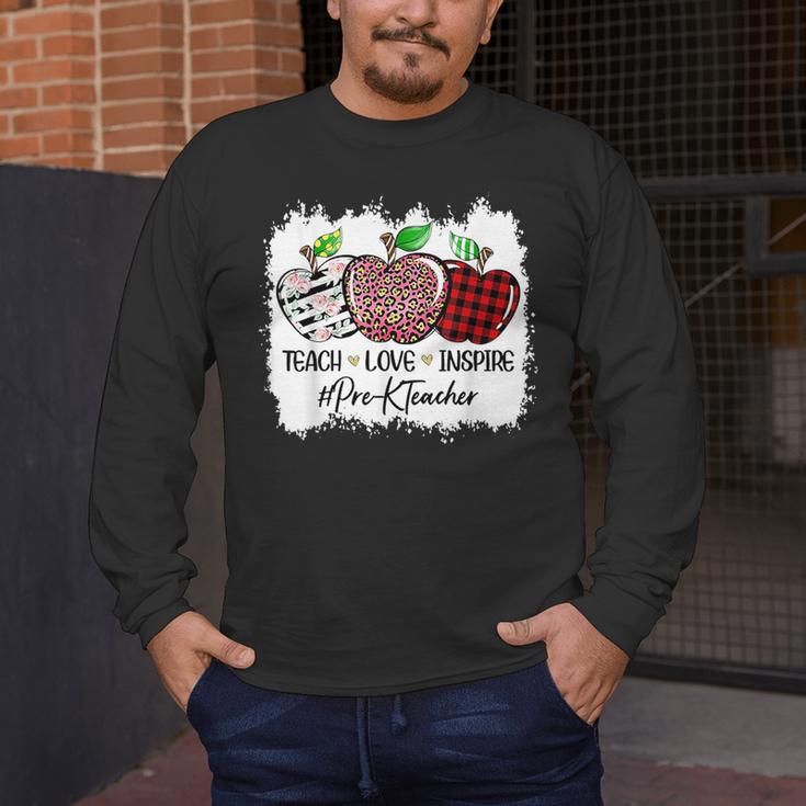 Teach Love Inspire Pre-k Teacher Apple Leopard Red Plain Men's Long Sleeve T-Shirt, funny design