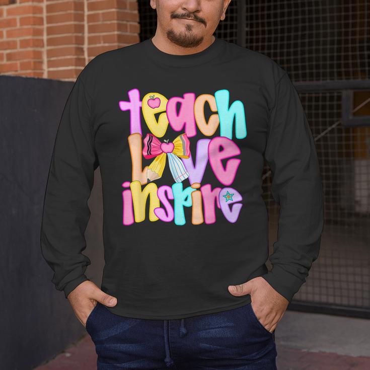 Teach Love Inspire Preppy Back To School Teacher Women Men's Long Sleeve T-Shirt, funny design Teach Love Inspire Preppy Back To School Teacher Women Men's Long Sleeve T-Shirt, funny design